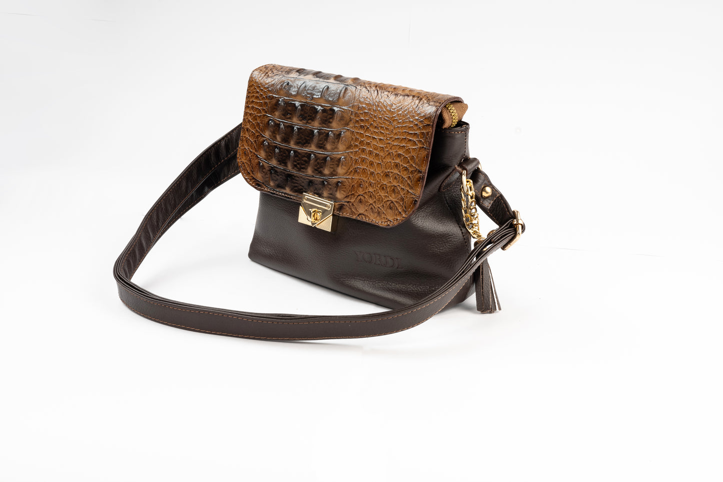BANDOLERA TANINO COCODRILO (MOCHA MOUSSE)