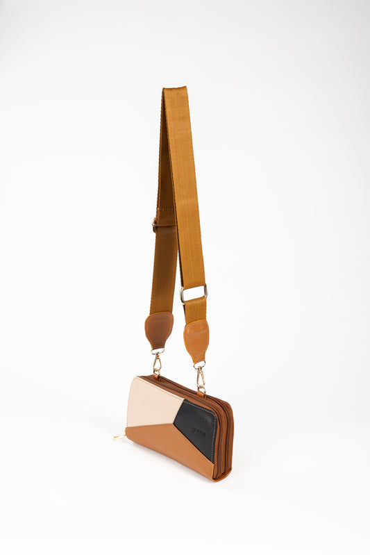 BILLETERA MANOS LIBRES BOLONIA TRICOLOR (CAMEL)