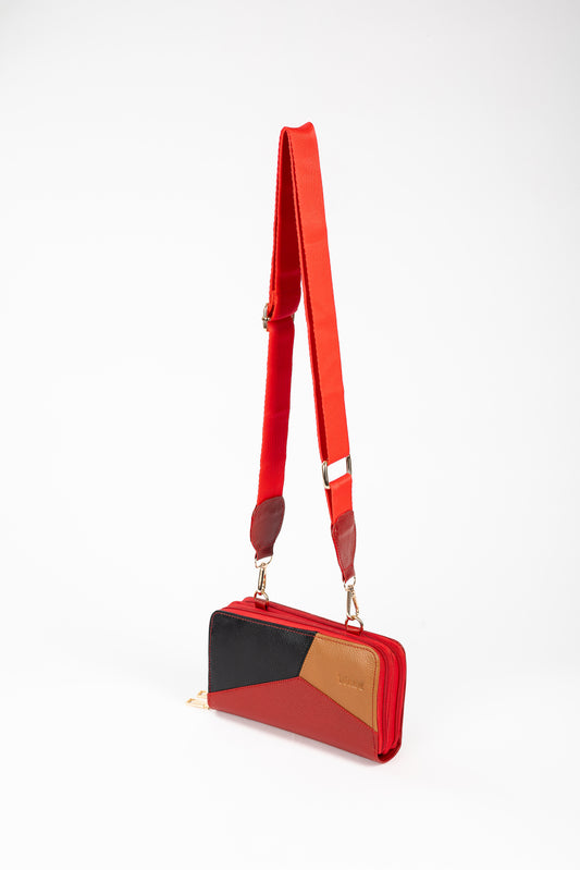 BILLETERA MANOS LIBRES BOLONIA TRICOLOR (ROJO)