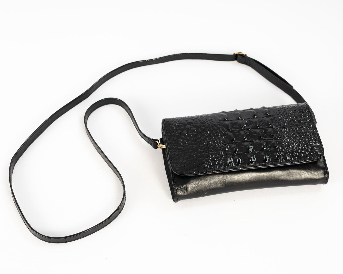 Bolso Clutch Diana | Negro Cocodrilo Charol