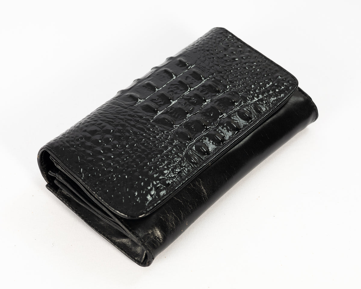 Bolso Clutch Diana | Negro Cocodrilo Charol