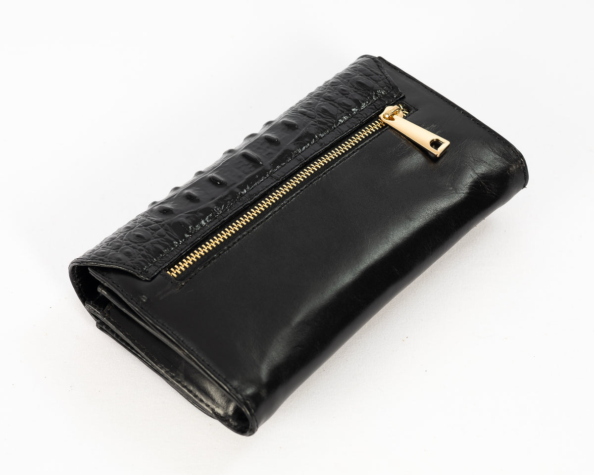 Bolso Clutch Diana | Negro Cocodrilo Charol